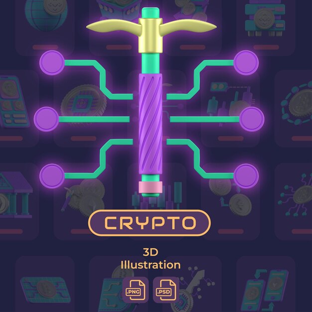 PSD ilustración en 3d de crypto