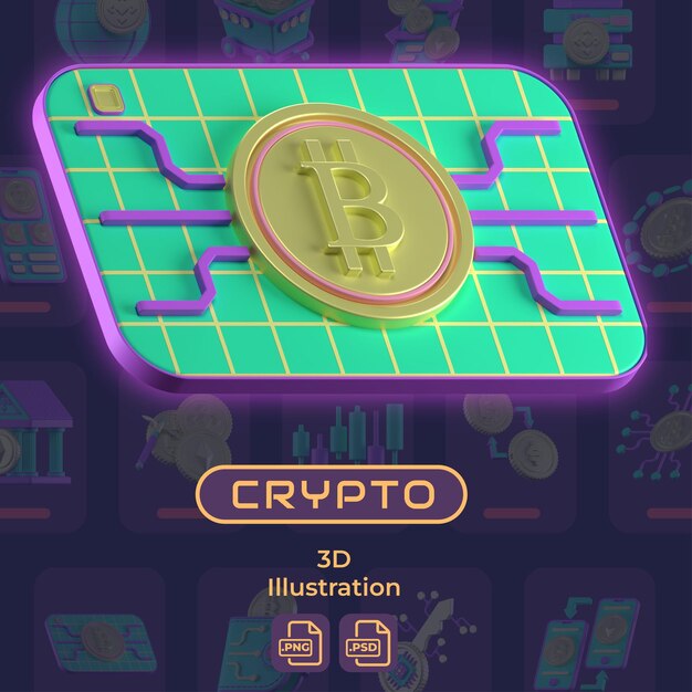 PSD ilustración en 3d de crypto