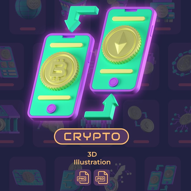 PSD ilustración en 3d de crypto