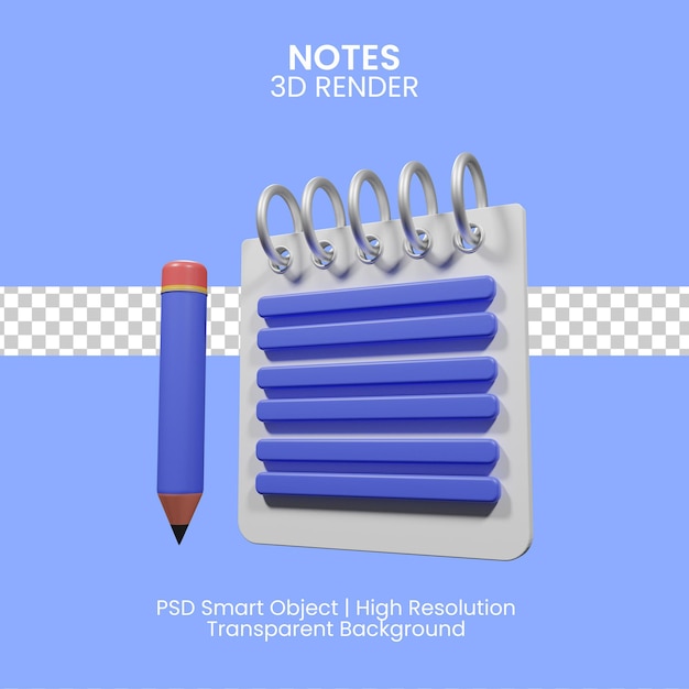 Ilustración 3d de cuaderno para estudiantes sobre fondo azul.