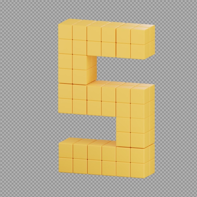 Ilustración 3D de un cuadrado amarillo con una letra S 5 hecha de azulejos en fondo transparente