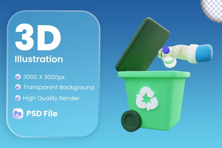 PSD ilustración 3d de cubo de basura