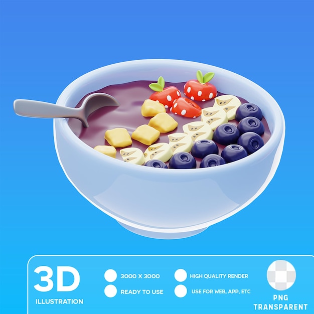 PSD ilustración 3d del cuenco de acai psd