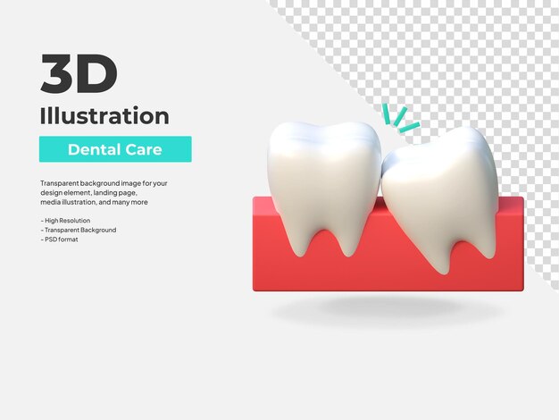 PSD ilustración 3d del cuidado dental del icono de la muela del juicio