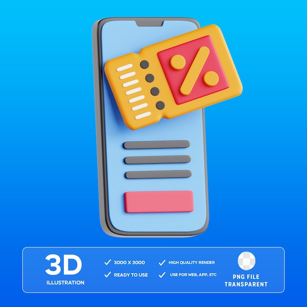 Ilustración 3D del cupón digital de PSD