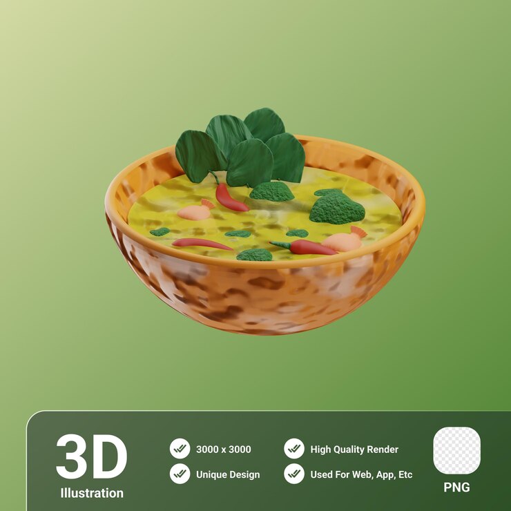 PSD ilustración 3d de curry verde de comida asiática