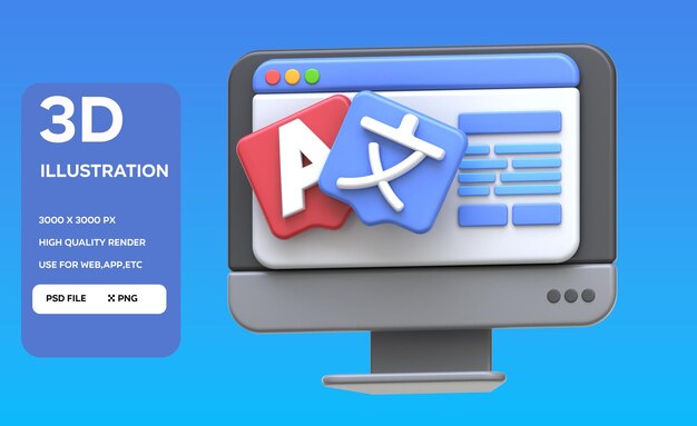 Ilustración 3D del curso en línea de idiomas PSD