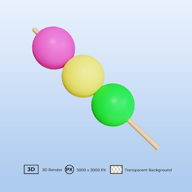 Ilustración 3D Dango de comida japonesa