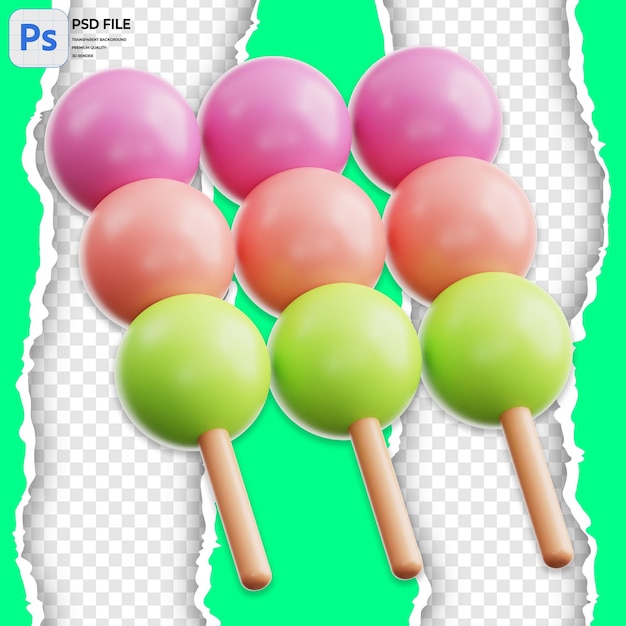 PSD ilustración 3d de dango render icones aislados en png