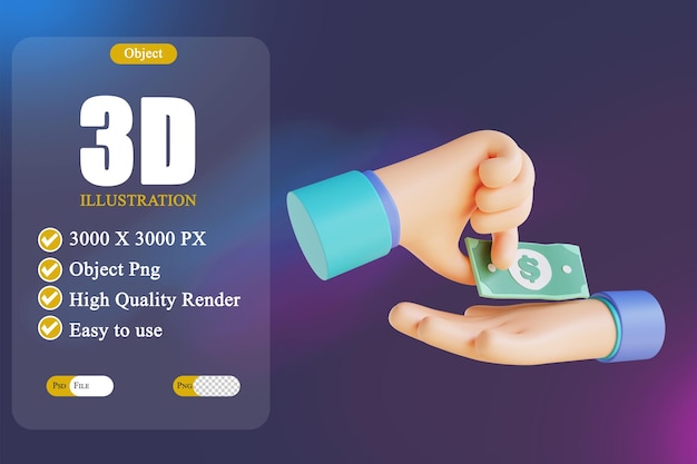 Ilustración 3D dar dinero y devolución de dinero 5