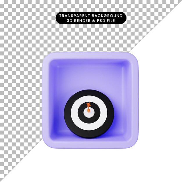 Ilustración 3D de dardo de icono simple en cubo