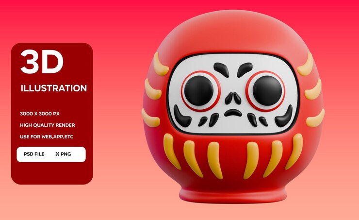 PSD ilustración 3d de daruma para psd