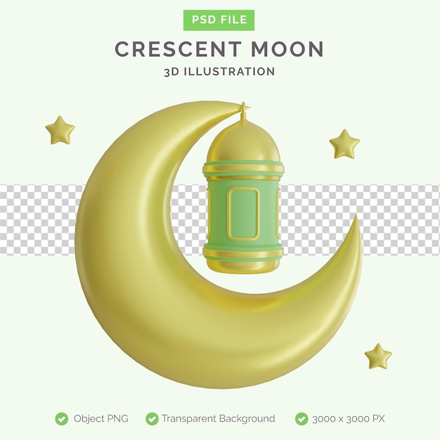 PSD ilustración 3d de la decoración de la luna creciente