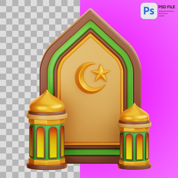 Ilustración 3D de la decoración del Ramadán representación del icono aislado PNG