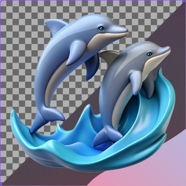 Ilustración 3D de delfines saltando en las olas