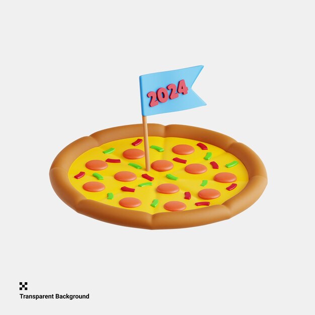 Ilustración 3d de una deliciosa pizza para la reunión del día de año nuevo