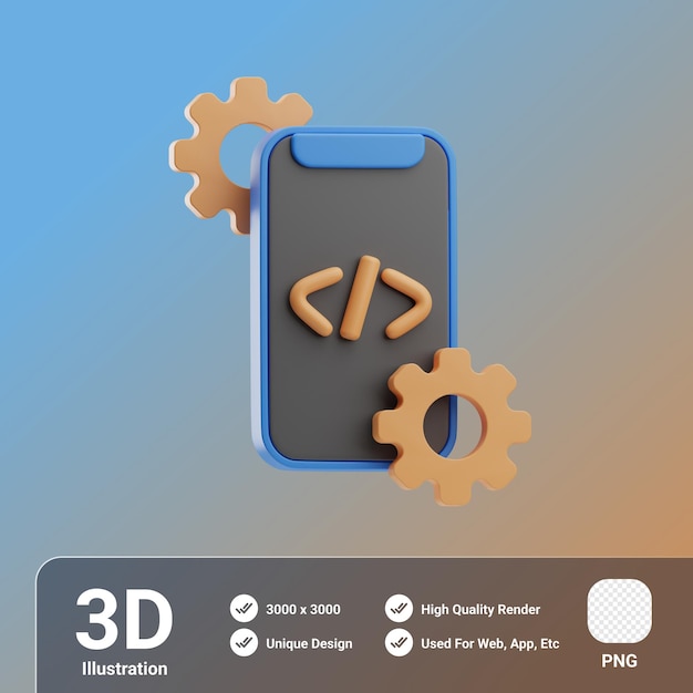 PSD ilustración 3d de desarrollo móvil de tecnología