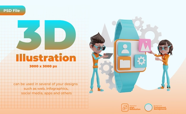 Ilustración 3D de desarrollo web