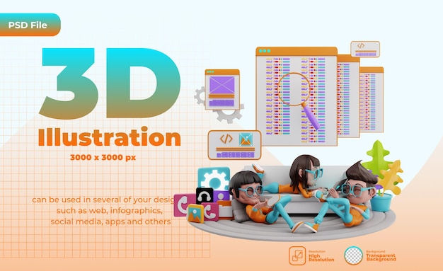 Ilustración 3D de desarrollo web
