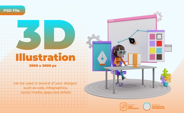 PSD ilustración 3d de desarrollo web