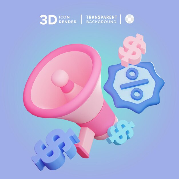 Ilustración 3d del descuento de psd