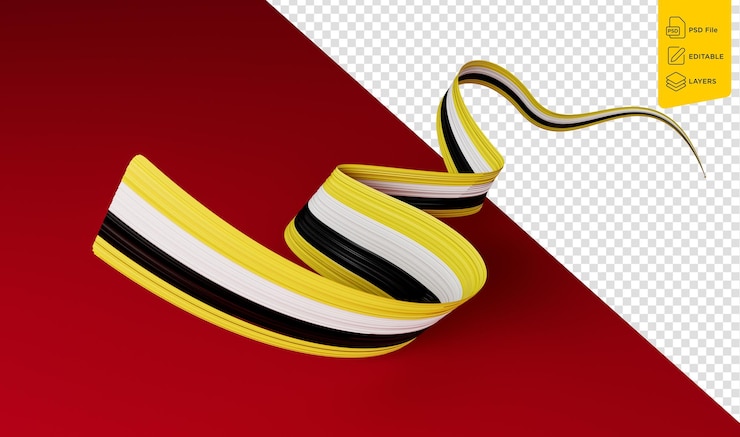 PSD ilustración 3d del día de la independencia de brunei con una cinta o una bandera.
