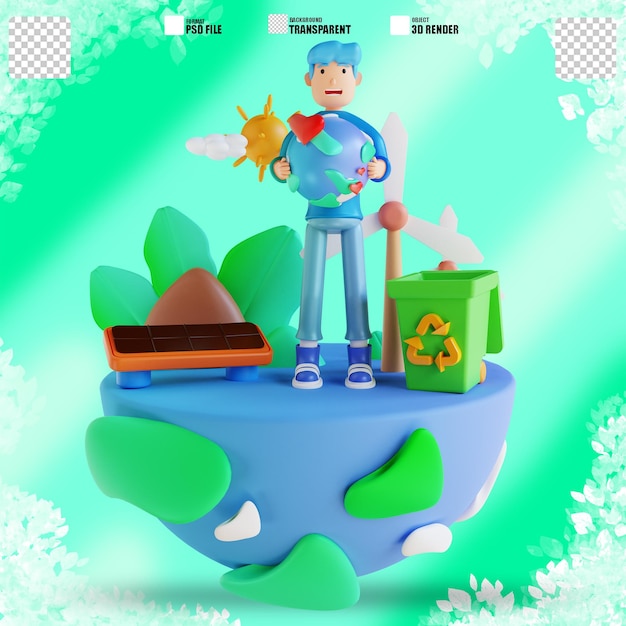 Ilustración 3D día mundial del medio ambiente 3
