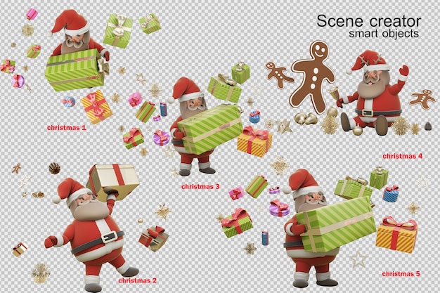 PSD ilustración 3d día de navidad con santa claus