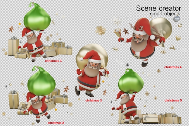 PSD ilustración 3d día de navidad con santa claus