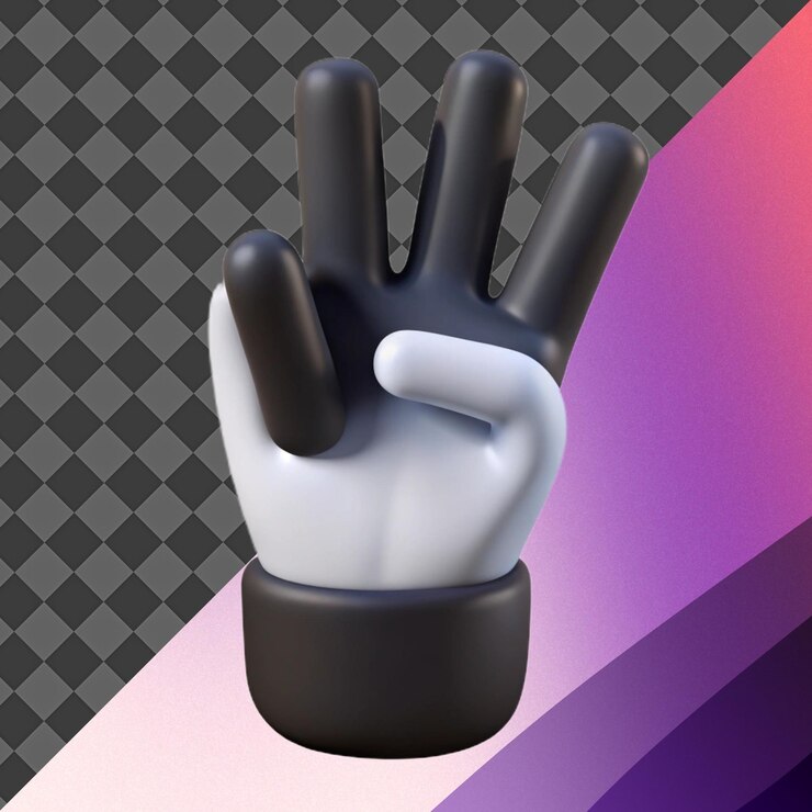 PSD ilustración 3d de dibujos animados con el gesto de la mano y los cuatro dedos