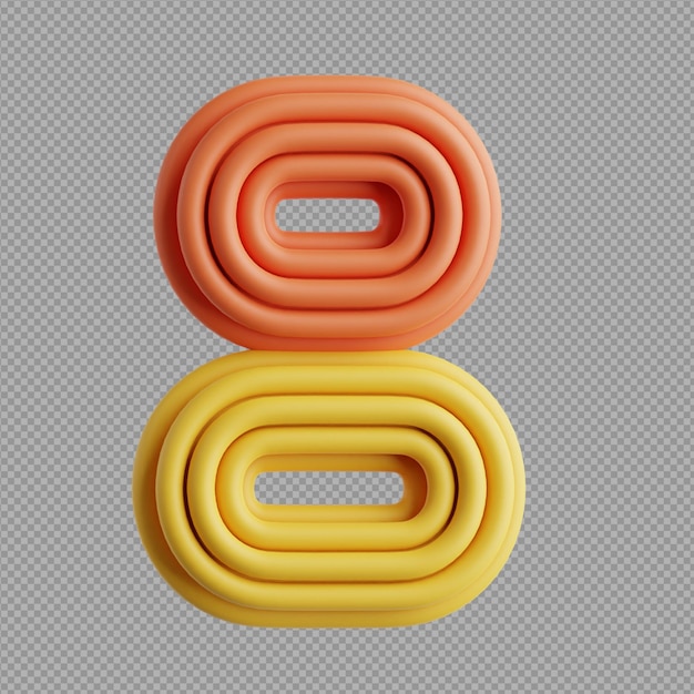Ilustración 3D de diseño amarillo y naranja con el dígito 8 en un fondo transparente