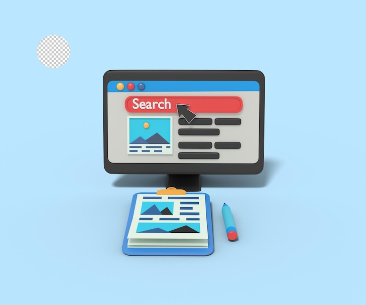 PSD ilustración 3d de diseño de diseño de sitio web en computadora