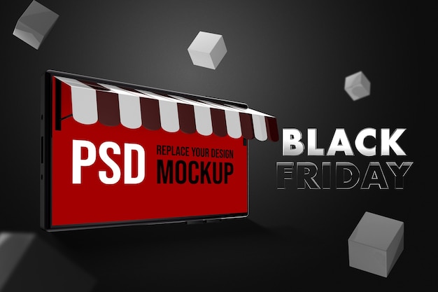 Ilustración 3D de diseño de maqueta de compras de bolsa de viernes negro