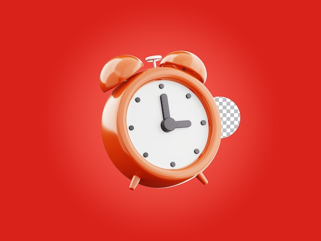 Ilustración 3D de diseño de reloj de reloj con icono de despertador rojo