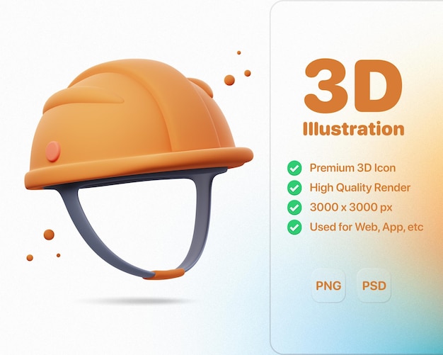 PSD ilustración 3d de diseños de iconos de casco duro perfecto para ingeniería de seguridad en la construcción