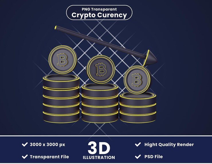 PSD ilustración 3d de la disminución de bitcoin