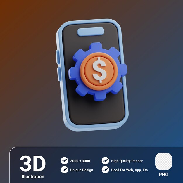 Ilustración 3D de la disrupción digital del objeto Fintech