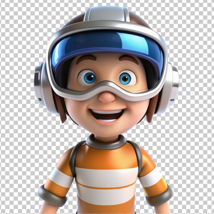 PSD ilustración 3d divertida de un niño de dibujos animados con casco avr en un fondo transparente