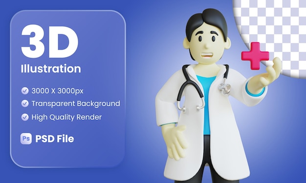Ilustración 3D de Doctor con icono de curación