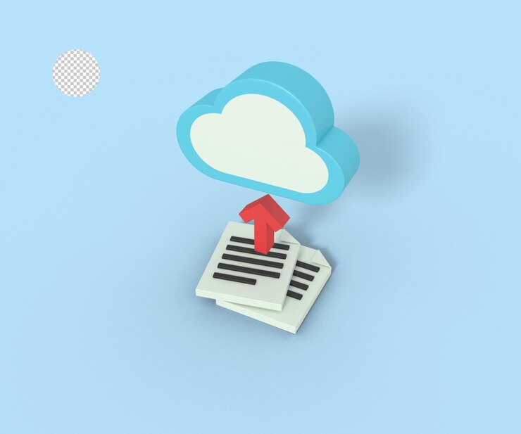 PSD ilustración 3d del documento de carga en la nube