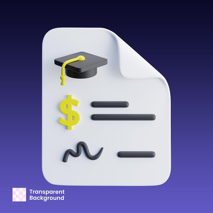 PSD ilustración 3d del documento de la deuda estudiantil