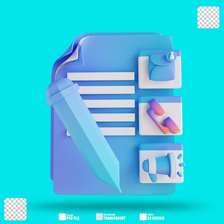 PSD ilustración 3d documentos mensajes llamadas y promociones