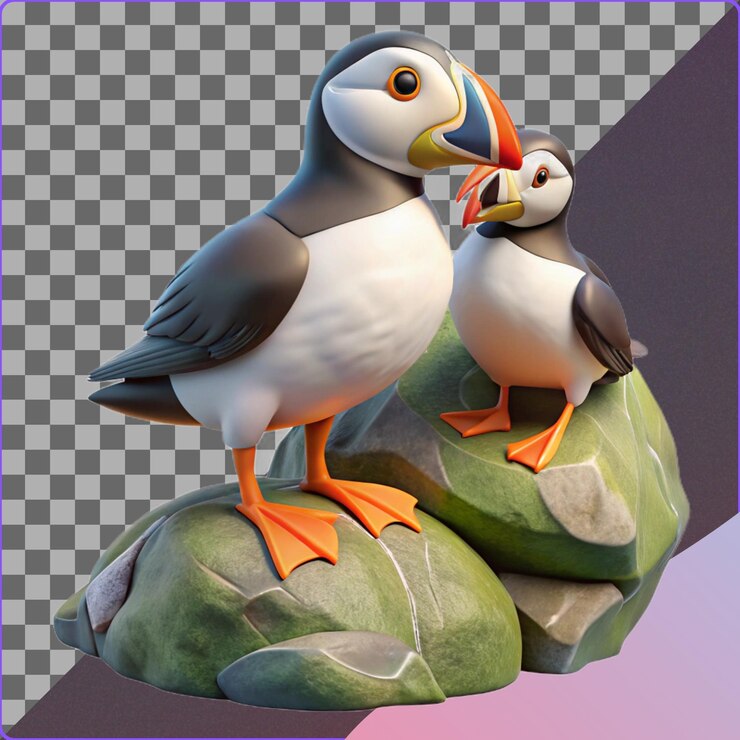 PSD ilustración 3d de dos papagaios en las rocas
