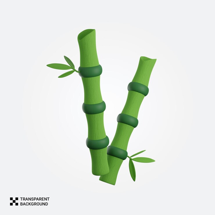 PSD ilustración 3d de dos tallos de bambú verdes con hojas en un fondo transparente