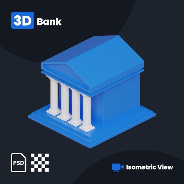 PSD ilustración 3d del edificio del banco con vista isométrica