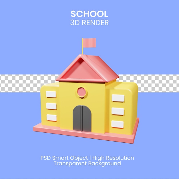 PSD ilustración 3d. edificio de escuela o universidad