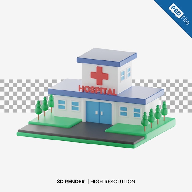 Ilustración 3d del edificio del hospital