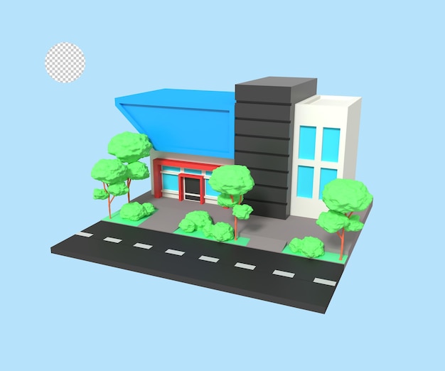 Ilustración 3d del edificio de oficinas