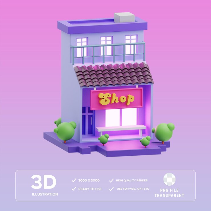 Ilustración 3D del edificio de la tienda PSD