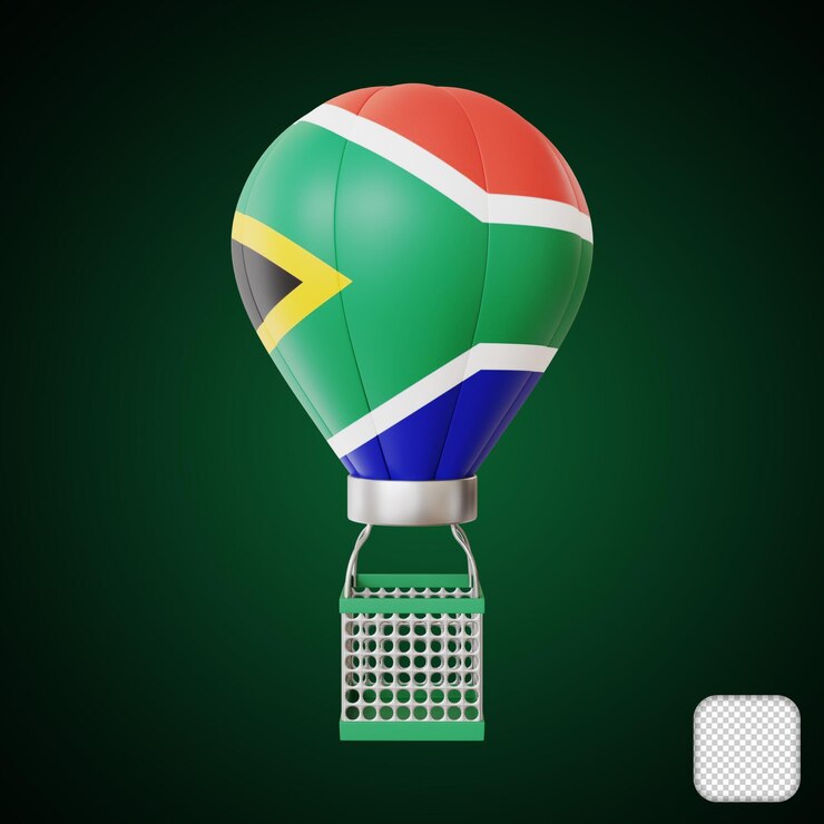 PSD ilustración 3d del elemento de la bandera de sudáfrica en globo aéreo